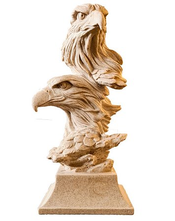 Escultura 2 Cabeças de Águia Sobrepostas em Resina Fina