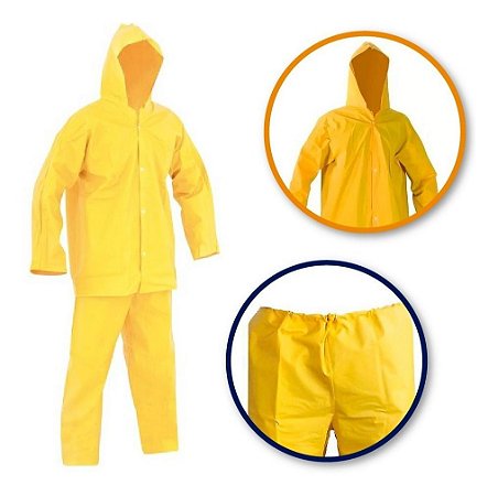 Conjunto de chuva calça e capade chuva PVC amarelo - More Safety