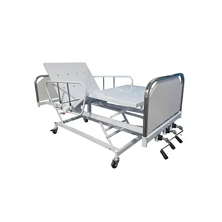 CAMA FOWLER 3 MANIVELAS – CABECEIRA INOX COM MDF E GRADES AÇO CARBONO – PE2701 PORTAL HOSPITALAR