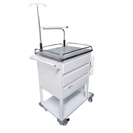 CARRO DE EMERGÊNCIA 3 GAVETAS COM TAMPO EM AÇO INOX – PE2749 PORTAL HOSPITALAR