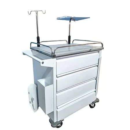 CARRO DE EMERGÊNCIA 4 GAVETAS COM TAMPO EM AÇO INOX – PE2749 PORTAL HOSPITALAR