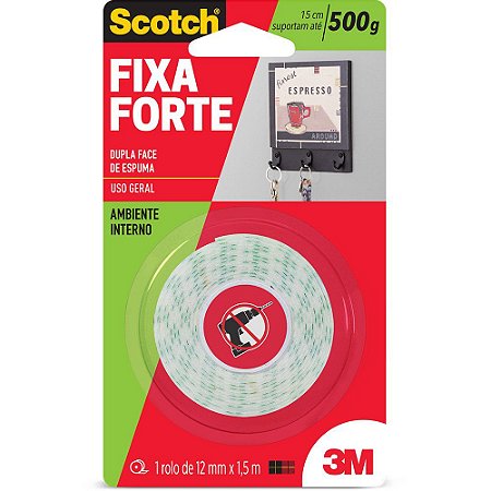 Fita adesiva dupla face espuma Fixa Forte 12mmx1,5m Scotch 3M