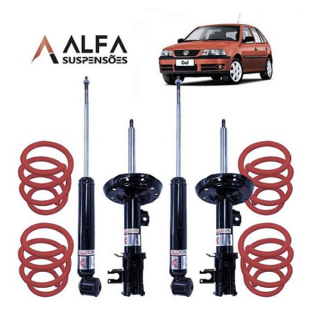 Kit Completo de Suspensão Fixa Esportiva VW Gol, Voyage, Saveiro, Parati G1, G2, G3, e G4 e Santana *com Telescópio* (todos os Anos)