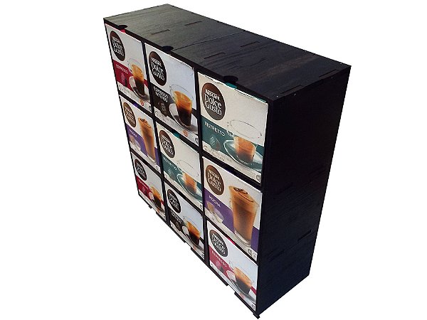 Estante com 9 Nichos Caixas de Capsulas de Café DOLCE GUSTO - Caixas de 10 cápsulas - PRETO