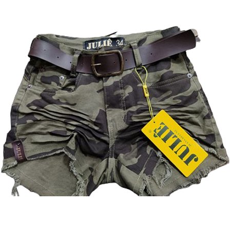 Short camuflado feminino cintura alta Clearance