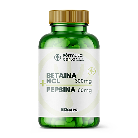 Betaina Hcl 600mg + Pepsina 60mg - 60 Doses