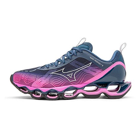 Tênis Mizuno Feminino  Wave Prophecy Azul -Rosa