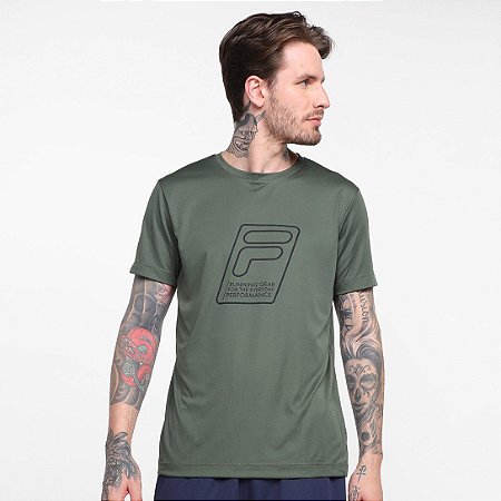 Camiseta Fila Basic Run Print Masculino- Verde Militar