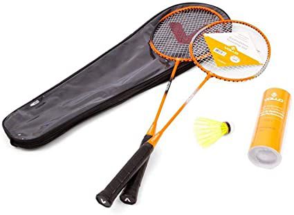 Kit Badminton Vollo com 2 Raquetes e 3 Petecas de Nylon - Laranja