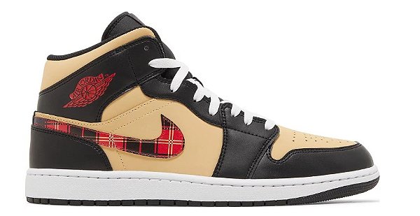 Tênis Air Jordan 1 Mid SE 'Tartan Swoosh' Preto Bege Unissex - Loja Dopamina