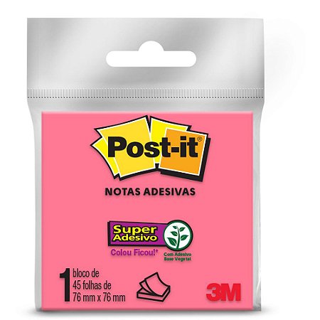 Post-it - 45 folhas  - Rosa - 76mmx 76mm - 3M