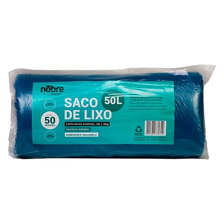 Saco Plástico para Lixo - 50L - Com 50 unid - Cor Azul - Nobre