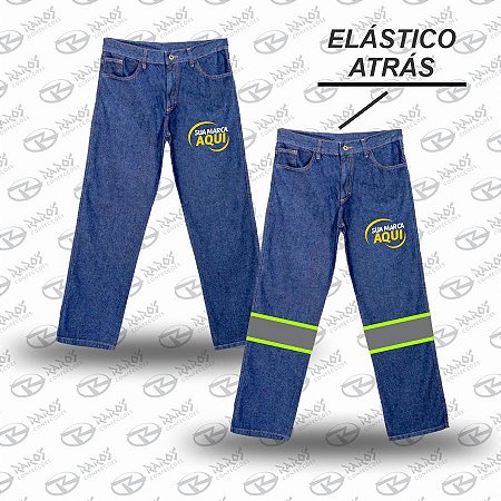 Calça Jeans Meio Cós Meio Elástico - Uniforme Personalizado