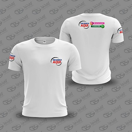 Camiseta Branca Personalizada Frente, Costas e Manga - Uniforme Personalizado