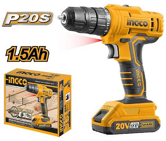 Furadeira e Parafusadeira a Bateria 3/8" 20V 1.5AH P20S Ingco