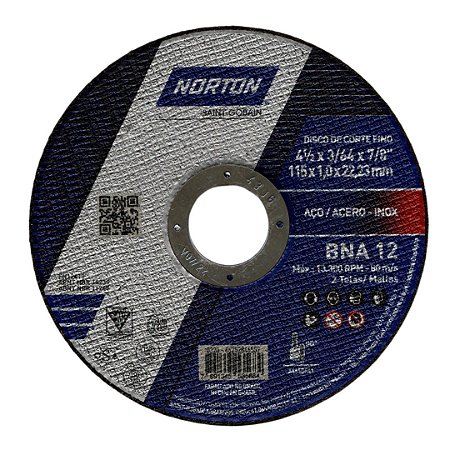 Disco de Corte 115 4.1/2" X 1.0 X 22.23 BNA 12 Norton