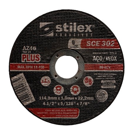 Disco de Corte 115 4.1/2" X 1.0 X 22.23 Inox SCE 302 Stilex