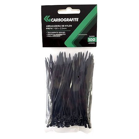 Abraçadeira de Nylon Preta Com 100 Unidades Carbografite