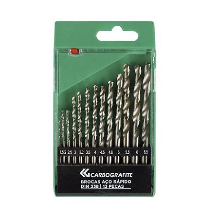 Jogo de Brocas 1,5 a 6,5mm D338 Ar 13 Peças Carbografite