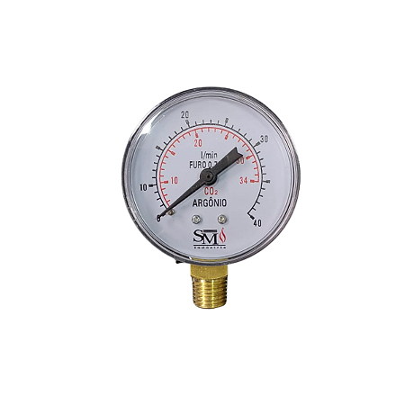 Manômetro 63mm CO2/Argônio 1/4 NPT 40 L/Min Turoteste SM