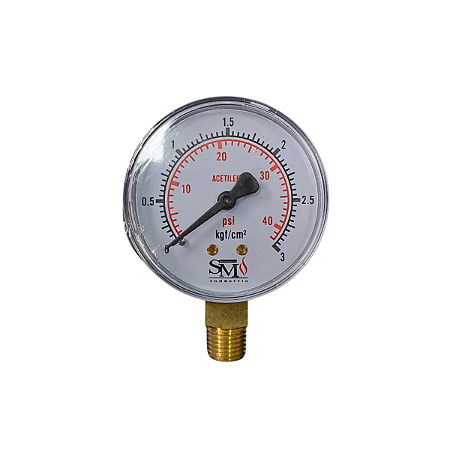 Manômetro 63mm Acetileno 1/4 NPT 3 kgf SM