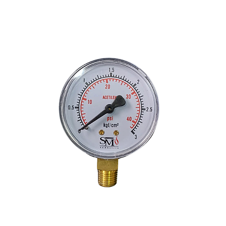 Manômetro 63mm Acetileno 1/4 NPT 40 kgf SM