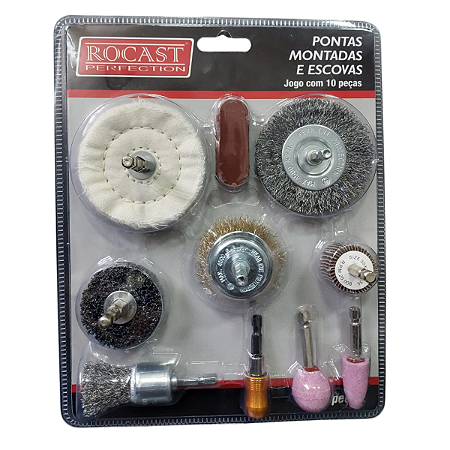 Jogo de Pontas Montadas e Escovas 10 peças Rocast