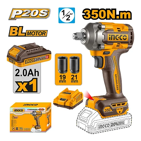 Chave Impacto Encaixe Quadrado 1/2" 20V P20S (1 Bateria 2.0AH) Ingco