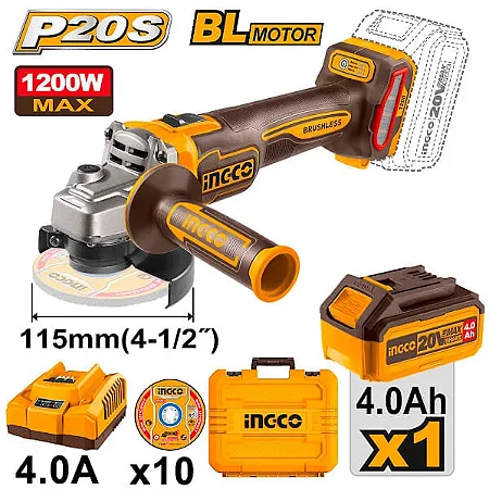 Esmerilhadeira Angular 4.1/2" 20V P20S (1 Bateria 4.0AH) Ingco