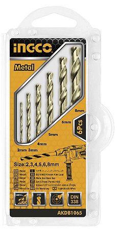 Jogo de Brocas Helicoidais HSS Com 6 Peças Ingco