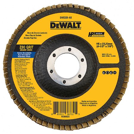 Disco Flap 4.1/2" x 7/8" Grão 80 Costado Plástico Dewalt