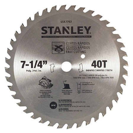 Lâmina de Serra Circular 7.1/4" 40 Dentes Stanley