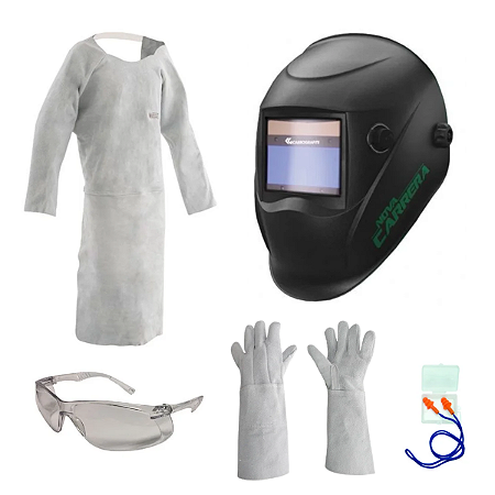 Kit EPI Completo Soldador Pro (Máscara, Avental, Luva, Óculos e Protetor Auricular)