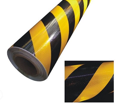 VINIL REFLETIVO GRAU COMERCIAL ZEBRADO AMARELO E PRETO