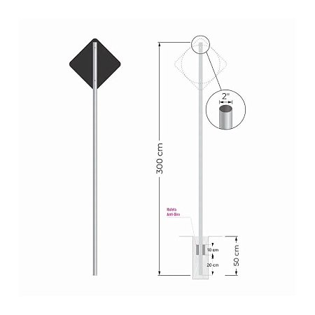 POSTE TUBULAR 2" COM 3M PARA PLACAS SEM HALETA ANTI-GIRO