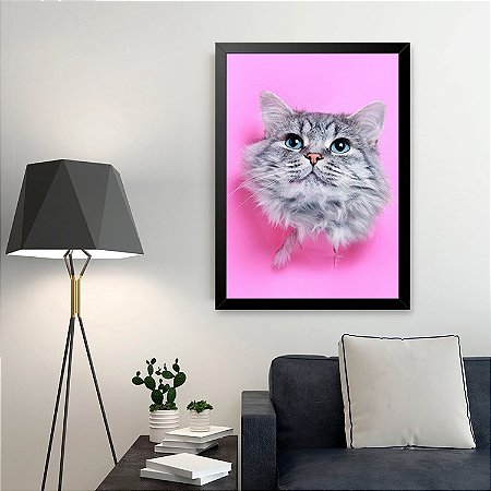 Quadro Gato fundo rosa