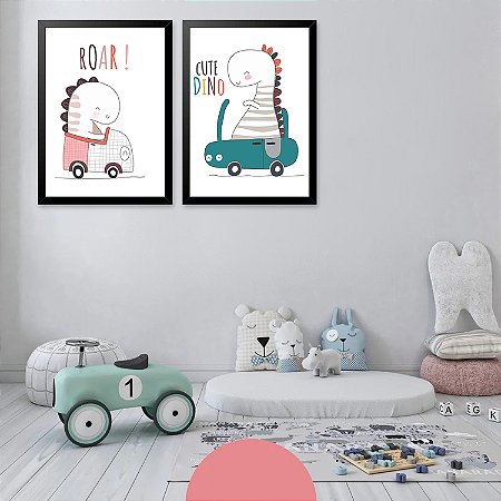 Kit 2 Quadros Cute Dino