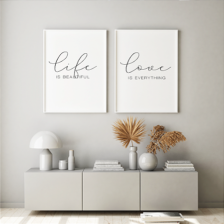 Kit 2 Quadros Life is beautiful Love is everything