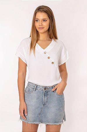 camisa botão manga curta feminina