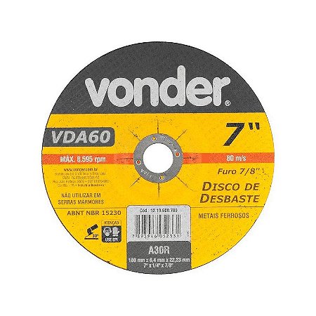 Disco Desbaste 180,0X6,4X22,23 Vda-60 - Vonder