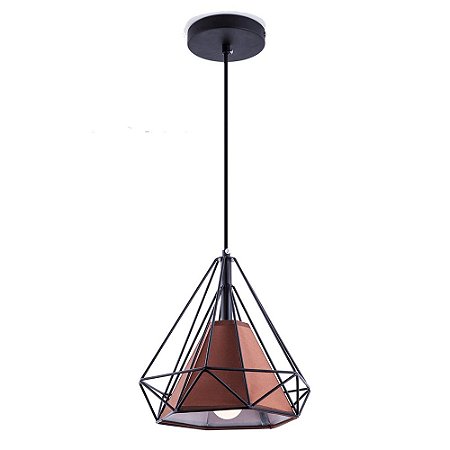 Pendente Aramado Piramidal Preto C Tecido Café - Startec
