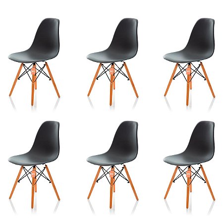 Conjunto 6 Cadeiras Charles Eames Eiffel DSW - Cinza Escuro - BRS