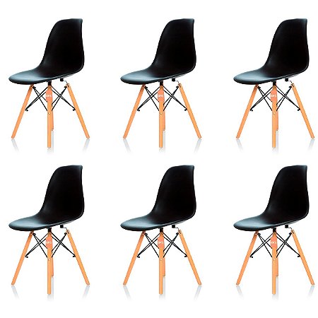 Conjunto 6 Cadeiras Charles Eames Eiffel DSW - Preta - BRS