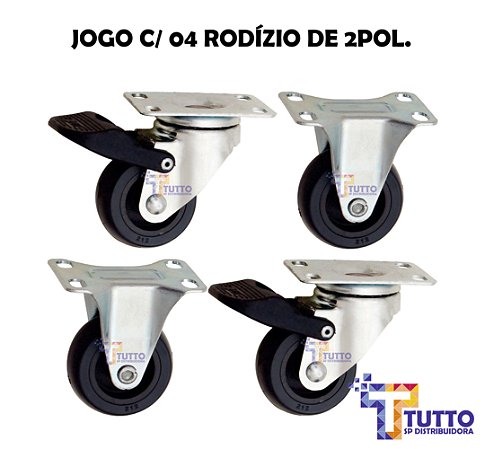 KIT C/ 04 RODÍZIOS DE 2" C/ RODA BP210 TERMOPLÁSTICA - RODA 50MM