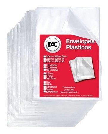 ENVELOPE PLÁSTICO MÉDIO C/ FURO 50 UNIDADES DAC