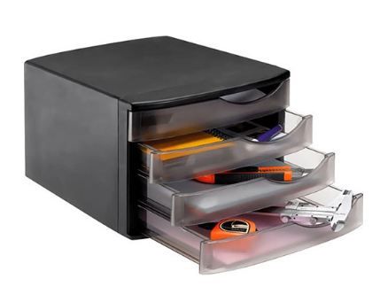 GAVETEIRO PRETO COM 4 GAVETAS FUMÊ