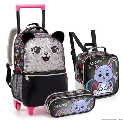 MOCHILA COM RODA MR41480 SO CUTE+ESTOJO+LANCHEIRA