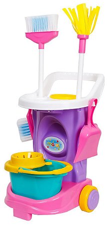 KIT DE LIMPEZA ROSA CLEANING TROLLEY 6 PEÇAS