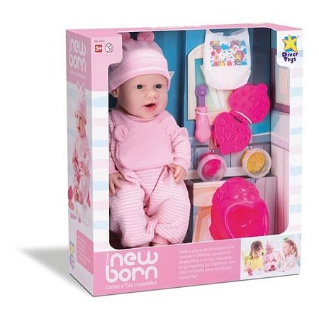 BONECA NEW BORN COME E FAZ CAQUINHA DIVER TOYS