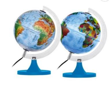 GLOBO TERRESTRE 21CM GÊNIO POL-LED BRANCO COM BASE AZUL